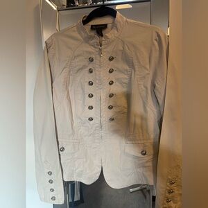 INC beige light zip up jacket with military style buttons